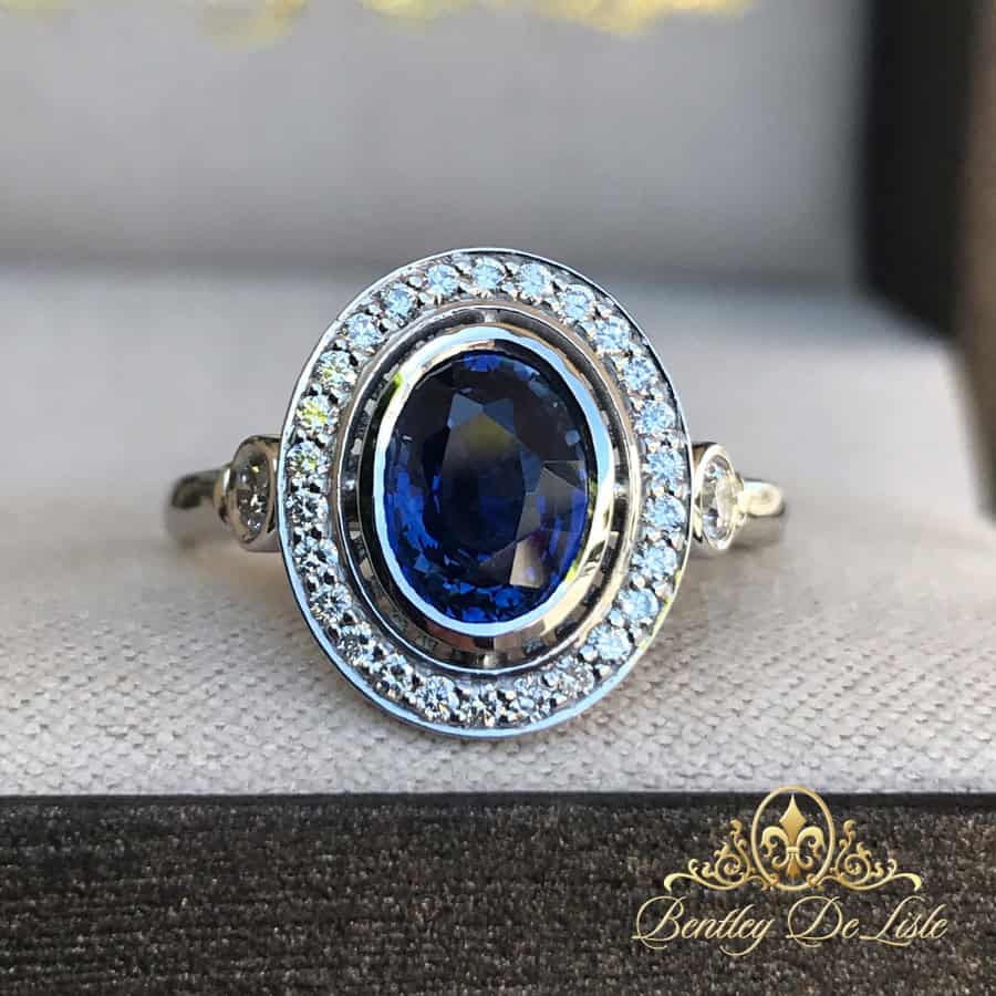 Oval Royal Blue Sapphire Vintage Style Ring Bentley De Lisle